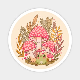 Cottagecore Aesthetic Frog With Mushrooms Magnet